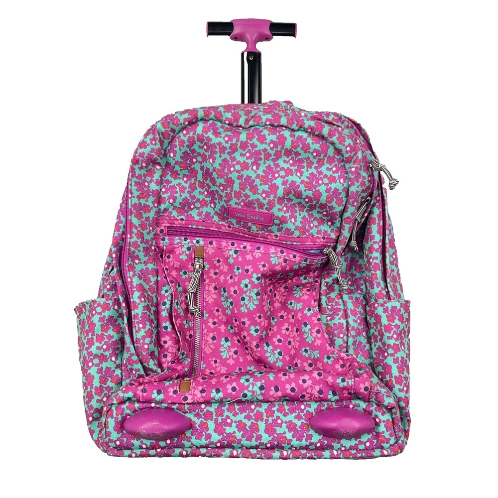 Vera Bradley Rolling Backpack Pink Ditsy Dot Carry On Travel Bag School
